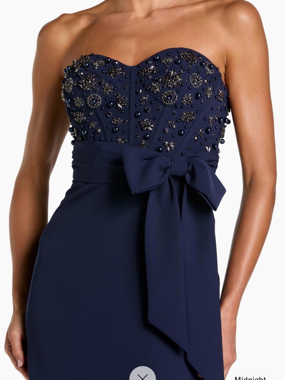 Mac Dugall Midnight Blue Beaded Bow Waist Dress